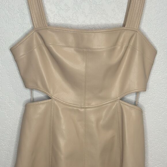 NWT Jonathan SIMKHAI Vegan Leather Mini Dress Vanilla Cutouts Size 12 - Picture 4 of 13